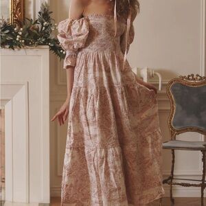 Nothing Fits But Baby Pink Kiko Toile Midi Smocked Dress